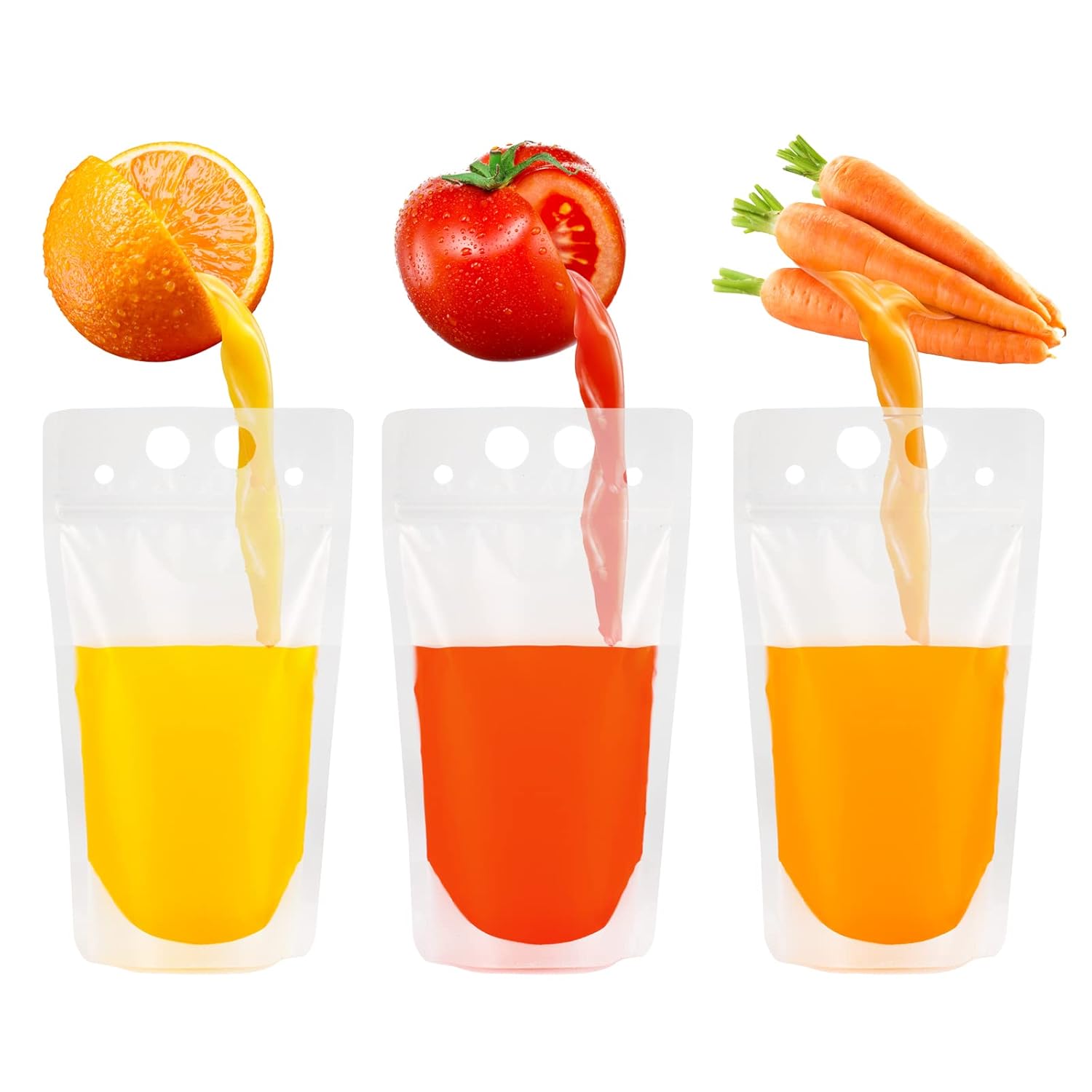 Tomnk 200PCS Drink Pouches with 200 Straws, Juice Smoothie Hand-held Translucent Reusable Plastic Smoothie Drink Pouches