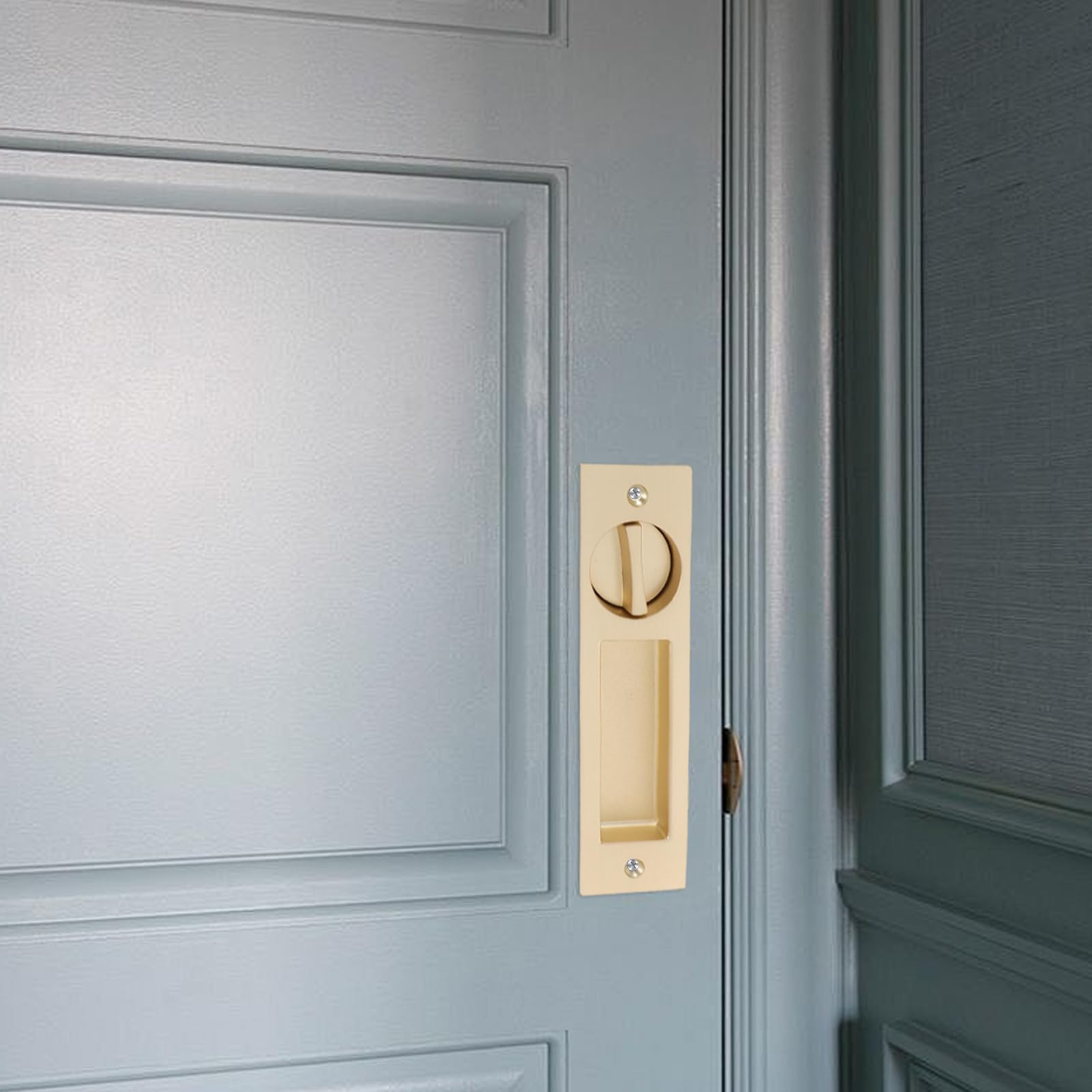 1 set di serratura per porta scorrevole con chiave, serratura per porta scorrevole dell'armadio in lega di zinco, chiusura a gancio a doppio lato in stile antico, maniglia di sicurezza