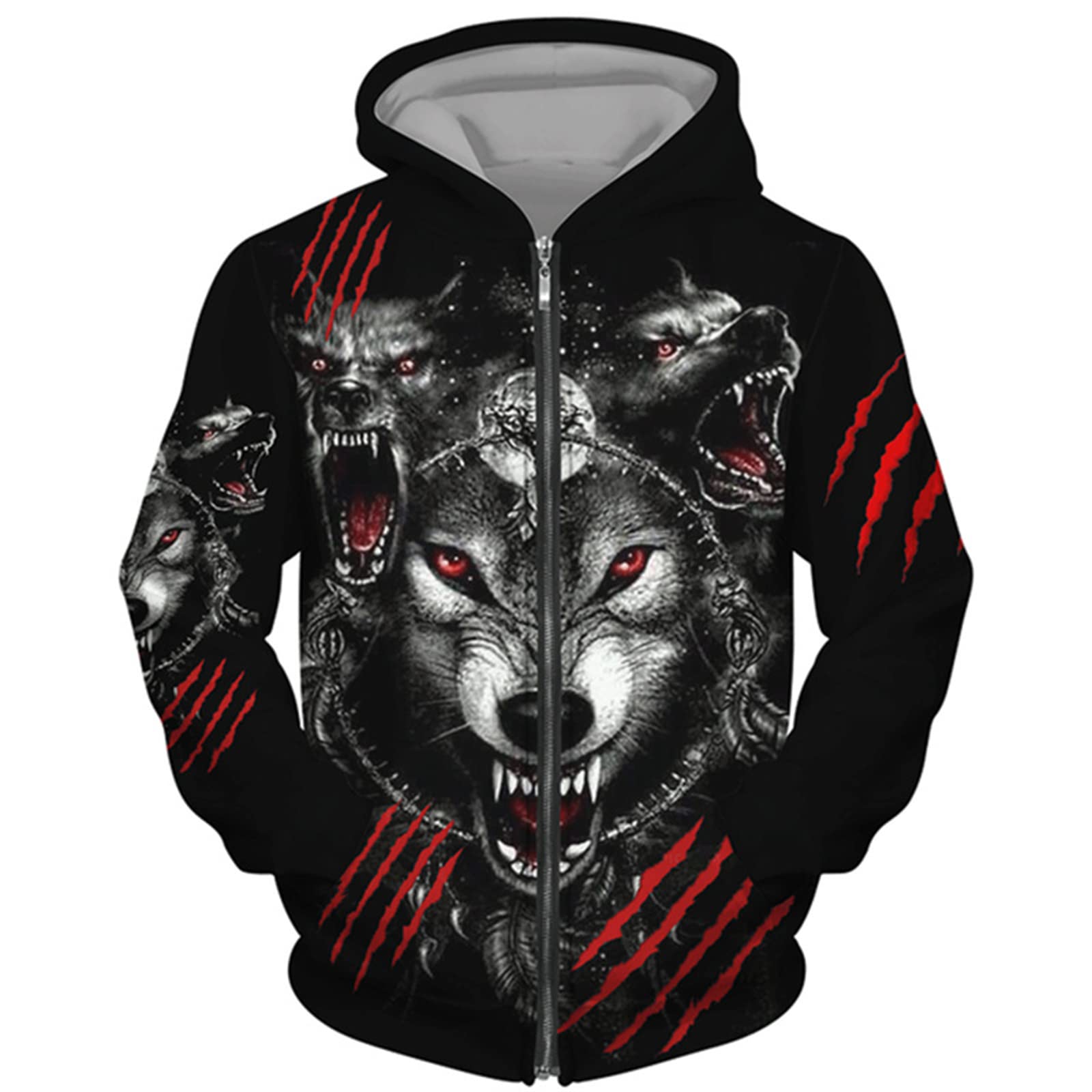 Kewing Men's # 19 Zip Hoodie Animal Wolf 3D Printed Sweater Casual Pullover Hooded Sweatshirt