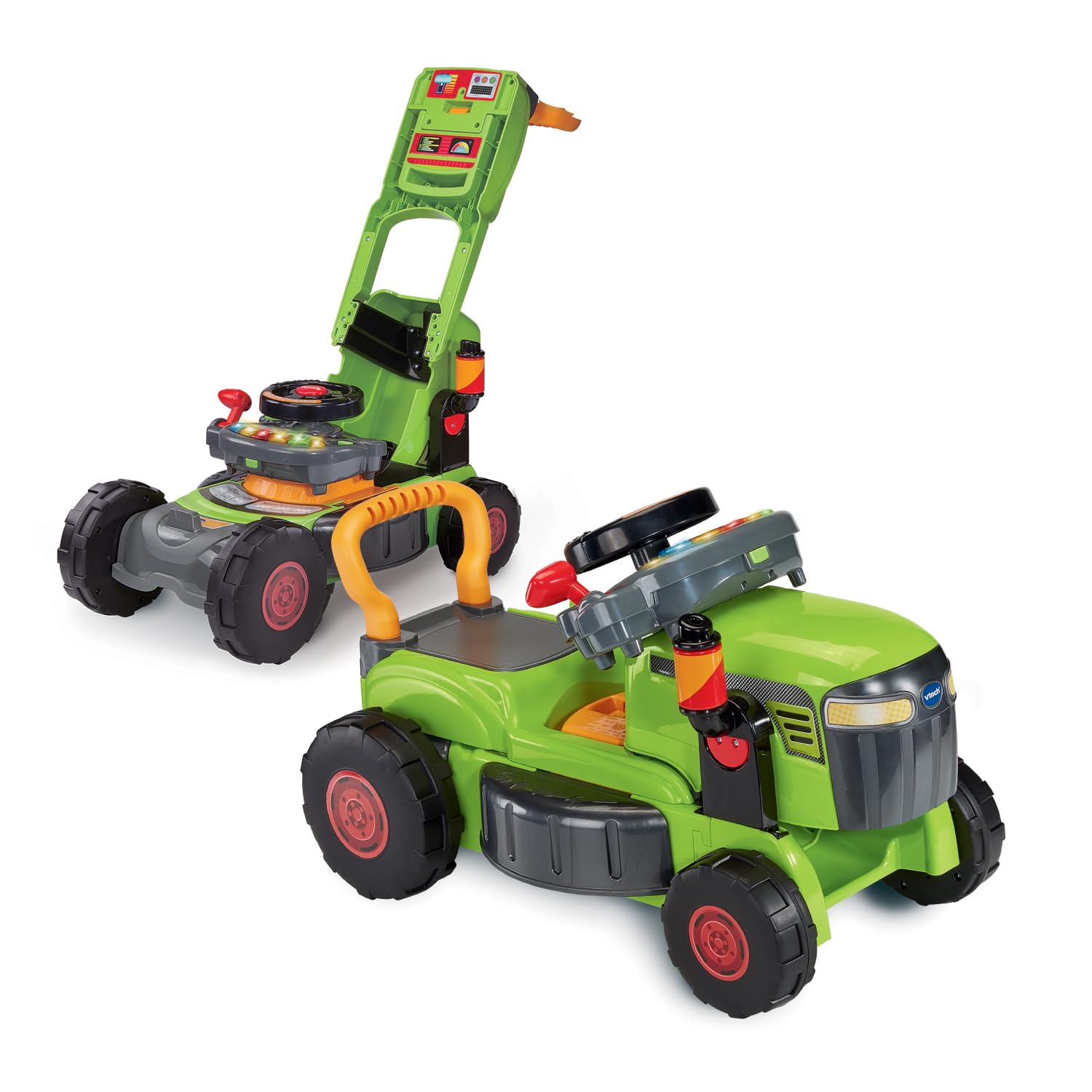 VTech - Super Traktor Magi Rasenmäher grün – Rutschauto Baby 3 in 1 – Traktor Rasenmäher Kinder – Skalierbares Spiel – Spielzeug zur Erziehung und Motorik für Kinder – Geschenk für Babys ab 1 Jahr