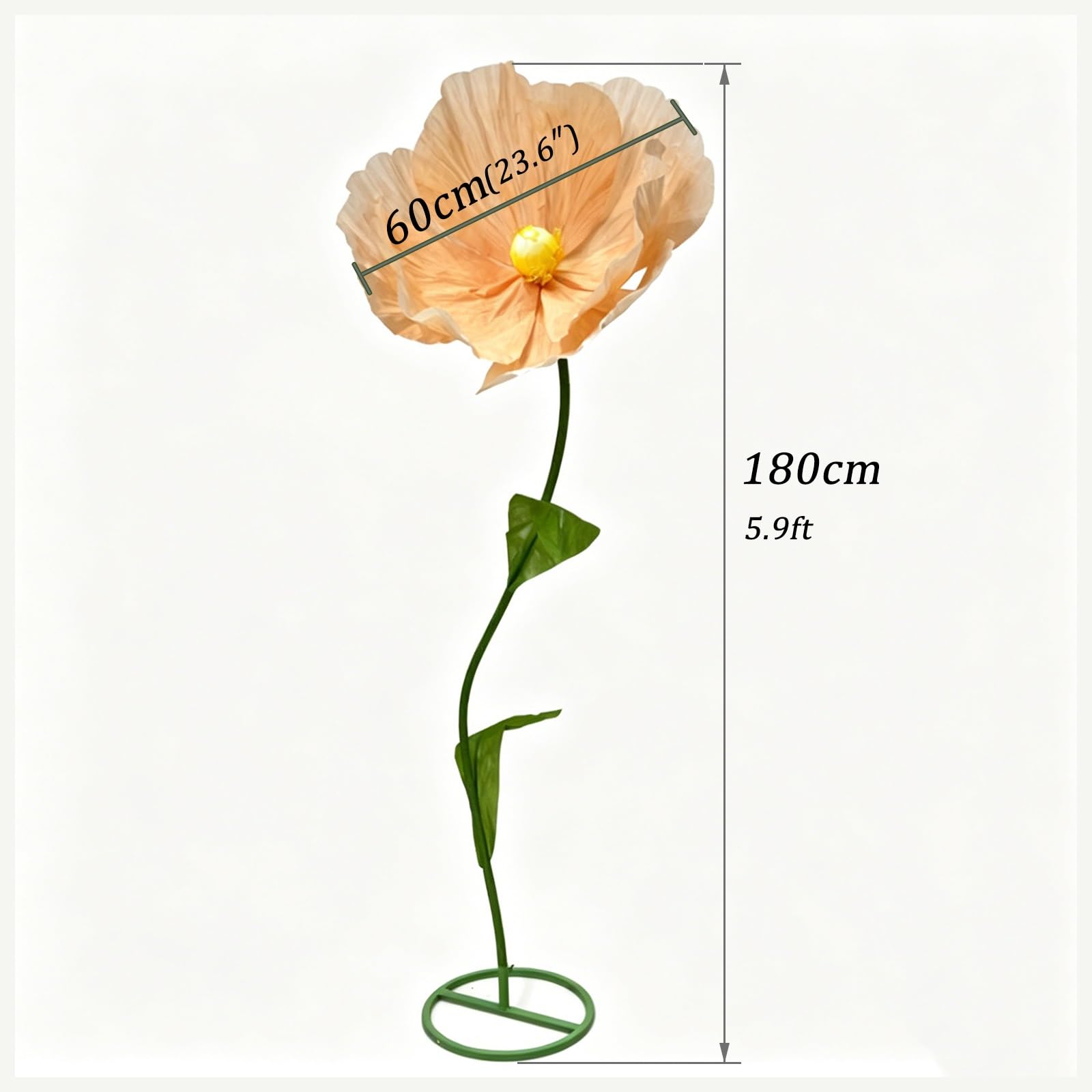 Riesiger Künstliche Blumen‑Mohn 1,8M Große Papierblume mit Basis und Biegsamem Stiel Handgemachte Blumendekoration für Hochzeitshintergrund, Schaufenster, Fotobox, Frühlingsparty(White)