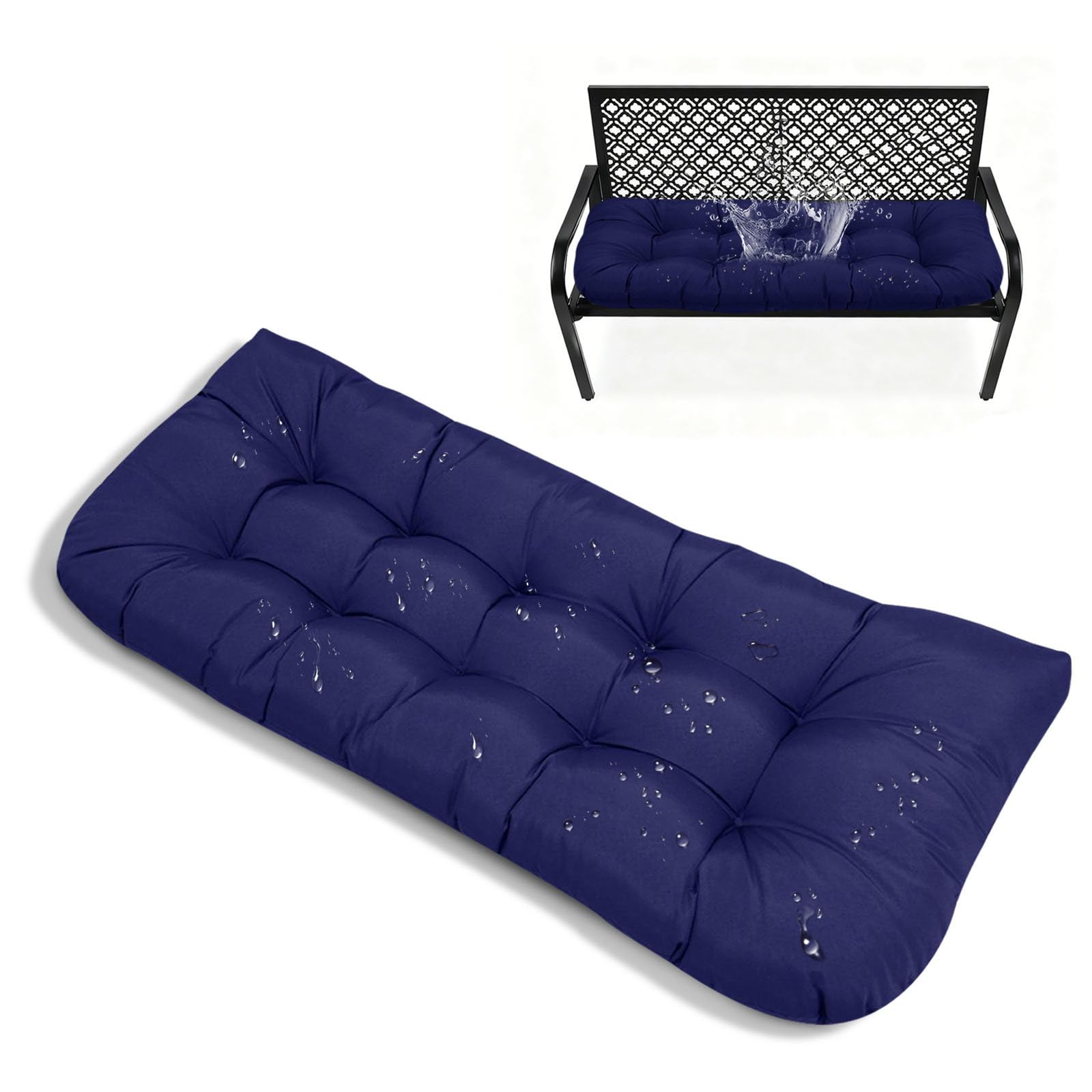 Indoor/Outdoor Garden Bench Cushions Navy Blue Wateproof Thicken Patio Chair Pad for Wicker Loveseat Settee 51x 20 Outdoor Cushions for Patio Bench Wwing-image-19