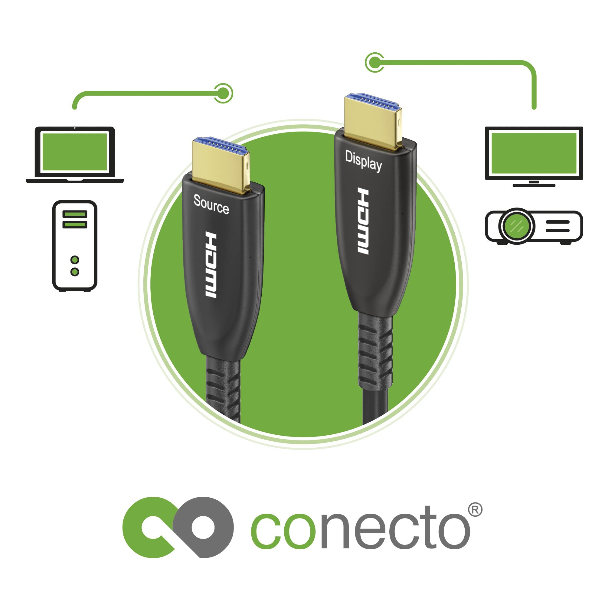 conecto cable extensor active 8K HDMI 2.1 AOC, cable híbrido (fibra óptica/cobre), negro, 50m