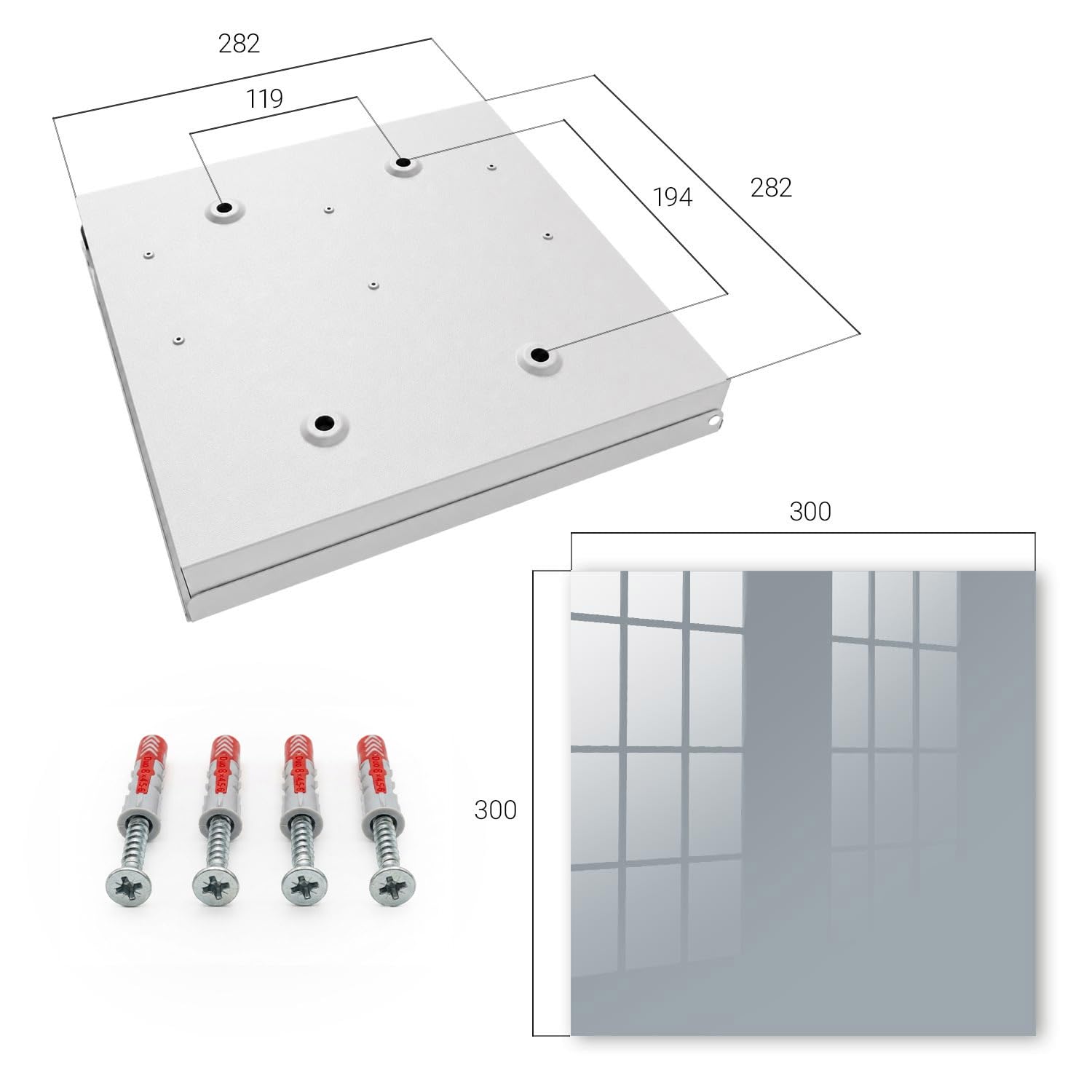 Tulup Armario de Llaves 30x30 cm | Blanco | Derecha | Montaje en Pared | Gris millennial | Kit de Montaje Incluido | 50 Ganchos | de Metal | Frente Decorativo de Cristal | Organizador