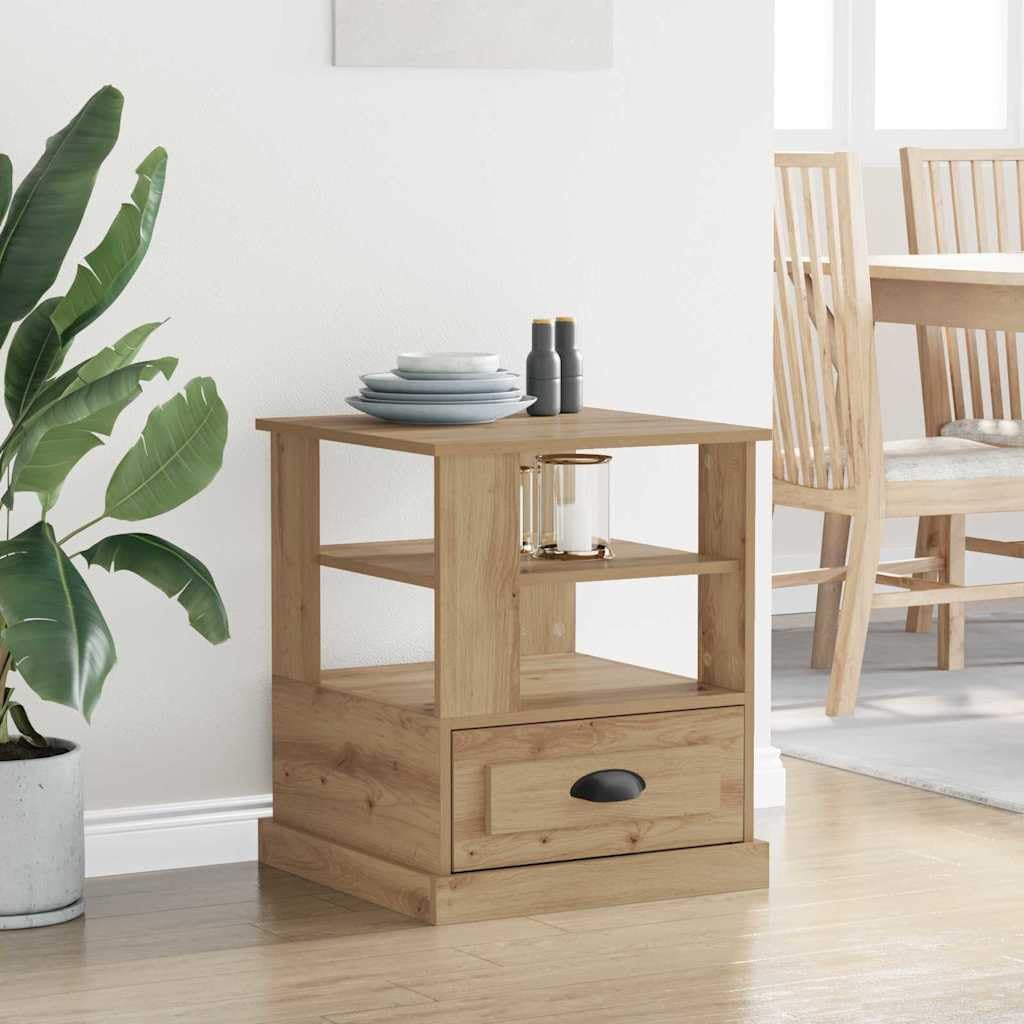SXZenSpace Bedside Cabinet 50x50x60 cm Artisan Oak Nightstand in Engineered Wood Modern Rustic Side Table with Drawer and Shelf for Living Room Bedroom Hallway