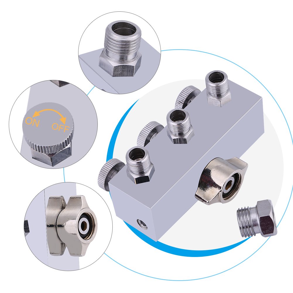 Raccord Métallique à Déconnexion, Séparateur de Tuyau d'Air 3 Voies pour Aérographe avec Vanne de Réglage 1/8"BSP