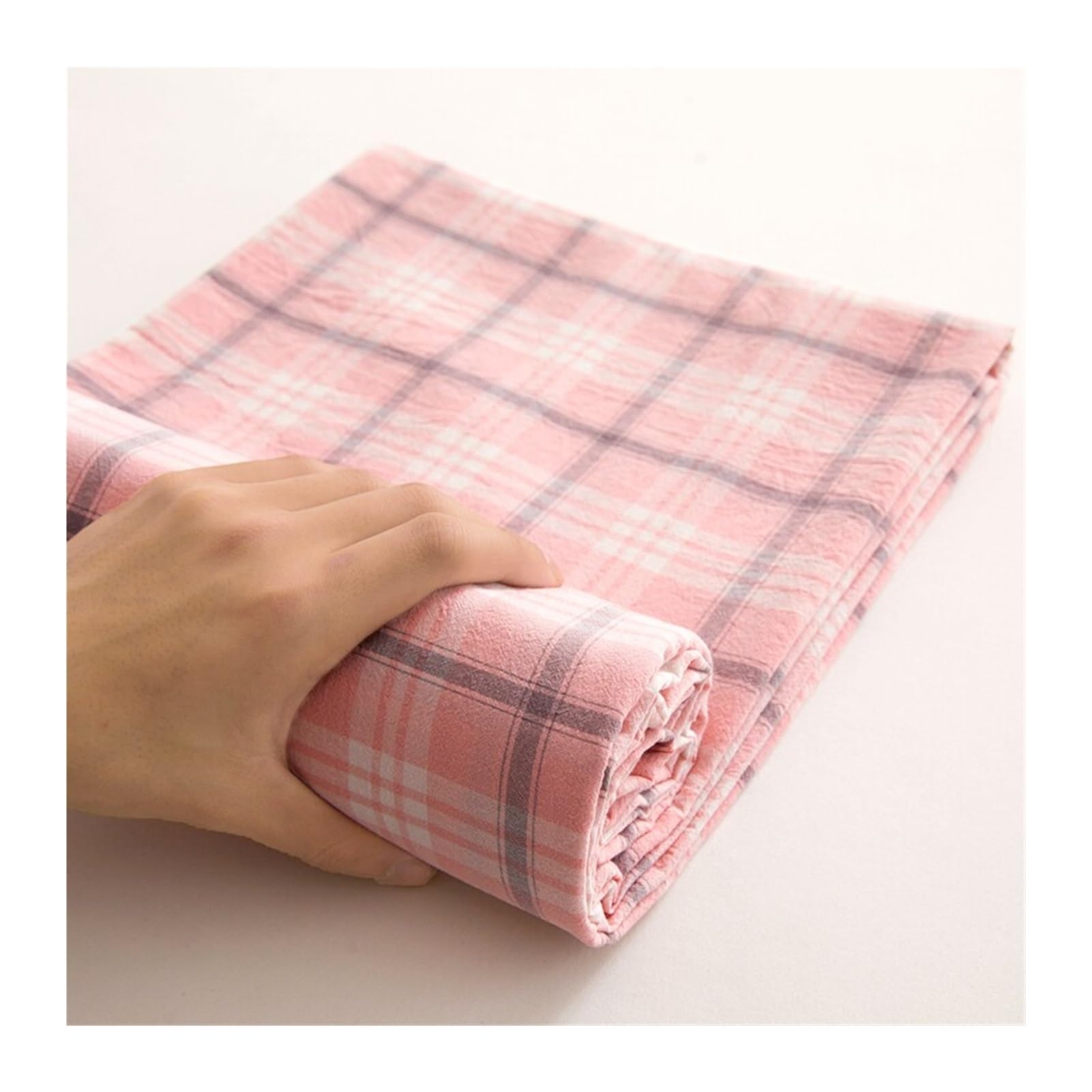 Flaches Betttuch kariertem Gitter 120x230cm bis 245x270cm Bettlaken ohne Gummi 100% Gewaschene Baumwolle Superweiche Atmungsaktive Leintuch(Pink B,245x270cm)
