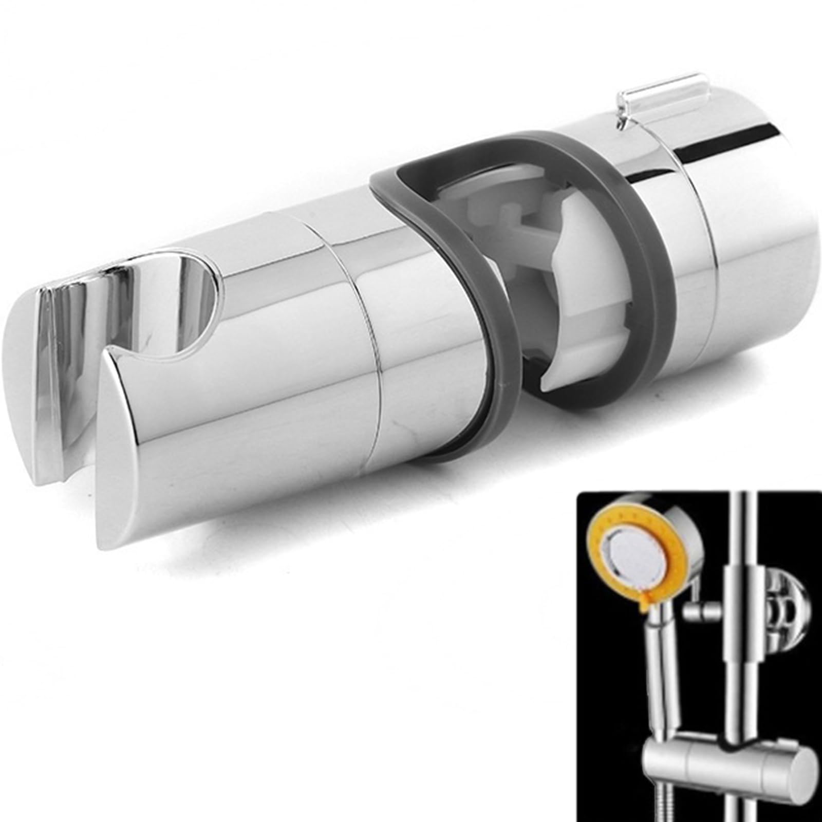Lixiongbao Adjustable Shower Head Holder For Slide Bar,Universal 18-25Mm O.d. Rail Head Bracket Holder For Slide Bar Slider Clamp Bathroom Replacement 360° Rotation Sprayer Holder,Plated