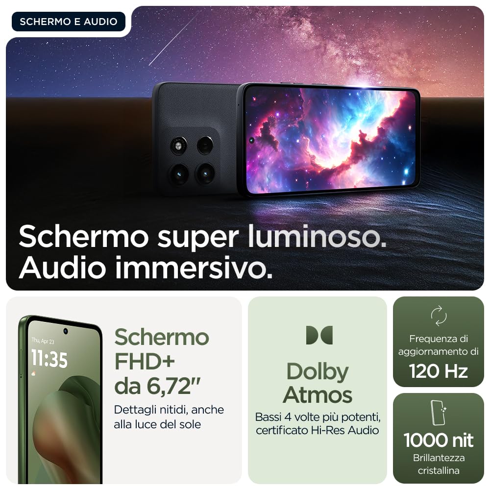 Motorola moto g56 5G 8/256GB, Fotocamera 50MP + sensore antisfarfallio, Display 6.72" FHD+ 120Hz, batteria 5200mAh, MediaTek Dimensity 7060, Android 15, PANTONE Dill