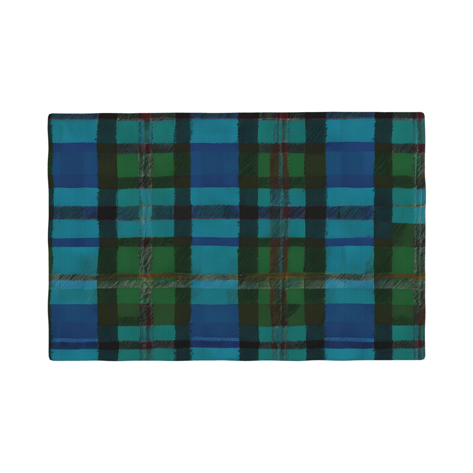 Lhfiohirg Four Pieces (Blue And Green Scottish Tartan) Set Of 4 Heat Resistant Placemats Non-Slip Faux Linen Dining Table Mats Reusable Table Decor For Kitchen Home Party