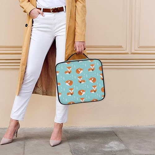 Miniatura 5 de KOBLEN Bolsa de maquillaje de viaje para mujer, grande, cuadrada, portátil, profesional, coqueta, tren, estuche cosmético con asa, diseño de zorro