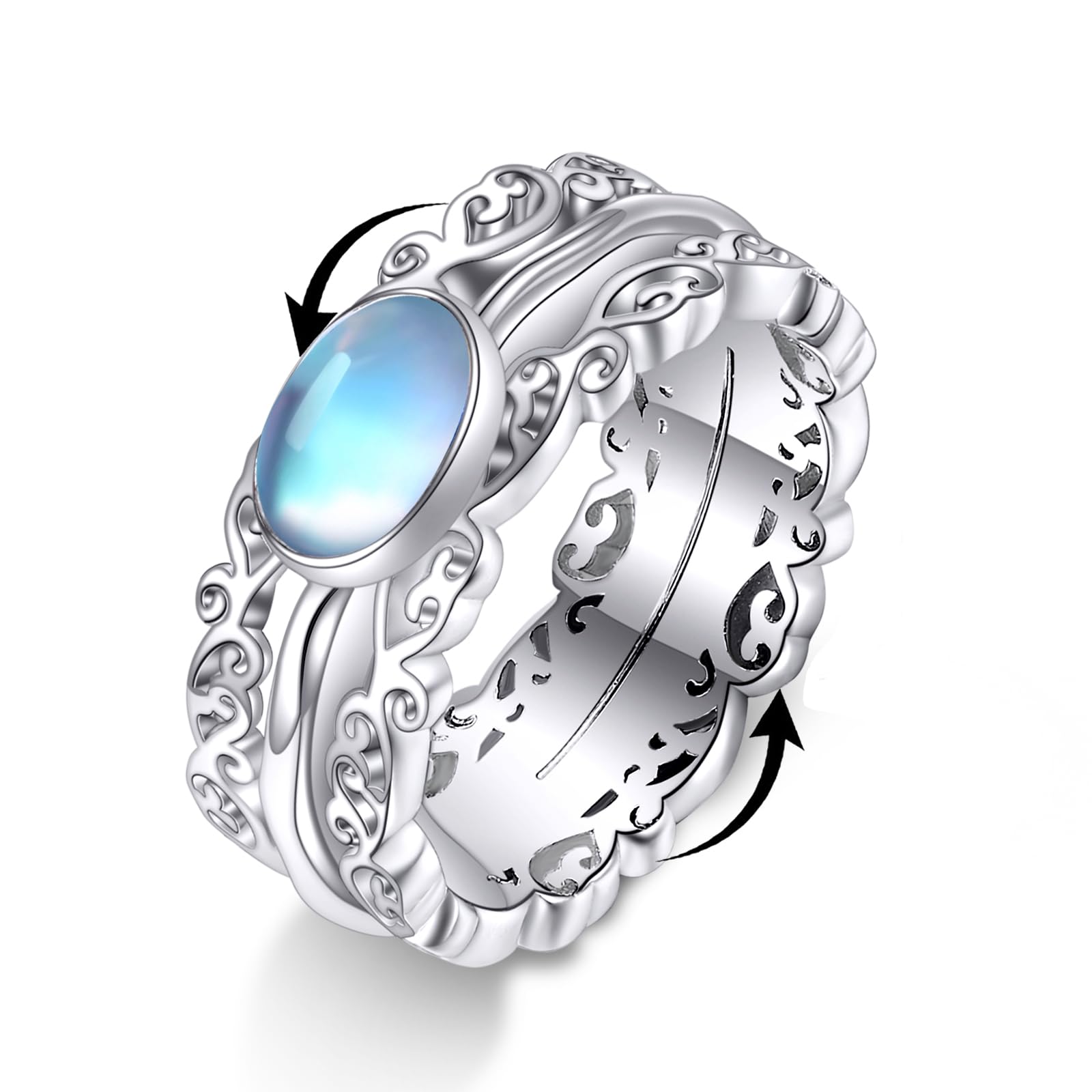 POPLYKE Sonnenblume Fidget Ringe für Angst 925 Sterling Silber Spinner Ringe für Frauen Anti Stress Stimmung Ringe Geschenke