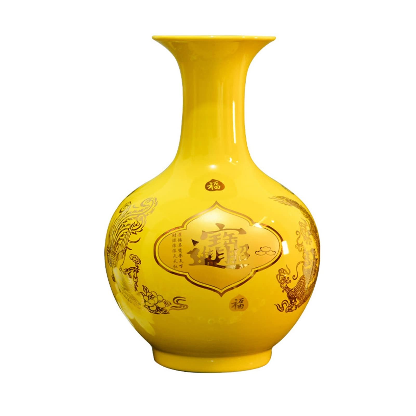 asdchZen Vases Ceramic Vase 13.7 Inch Large Yellow Porcelain Decorative Vases Home Living Room Wedding Decoration Flower Arrangement Flower Vase Vases For Decor