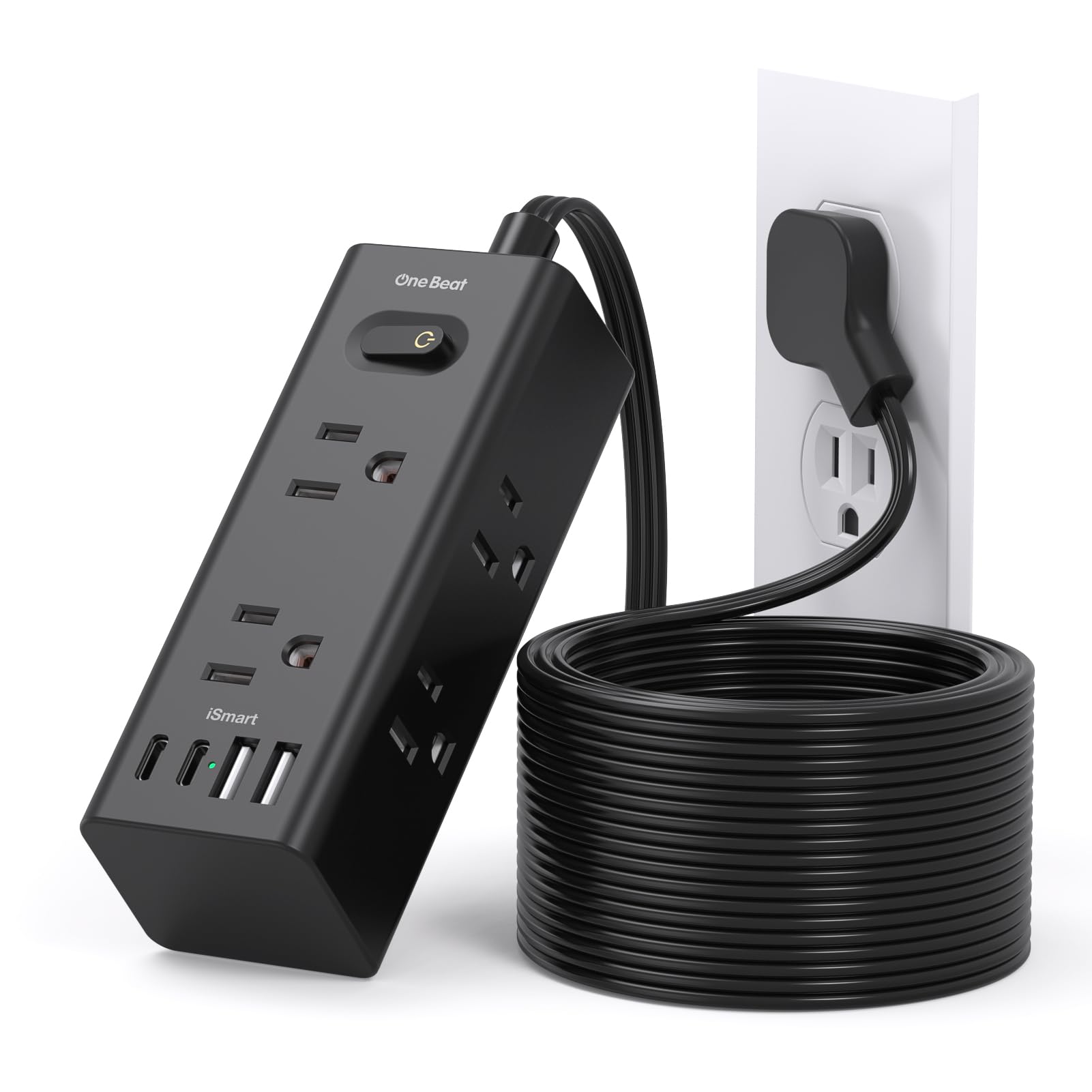 One Beat 15Ft Extension Cord with Multiple Outlets,Flat Plug Power Strip