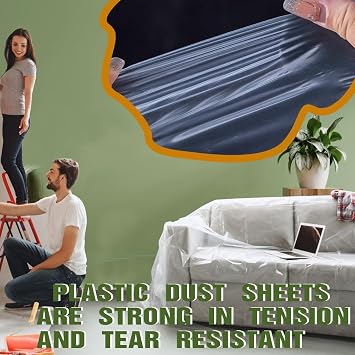 2.7 X 5M Large Polythene Sheeting - 700G Plastic Sheeting Heavy Duty Waterproof Clear Garden Grow Polythene Cover Sheets for Gardening Insulation Building Rubble Protection Painting Furniture