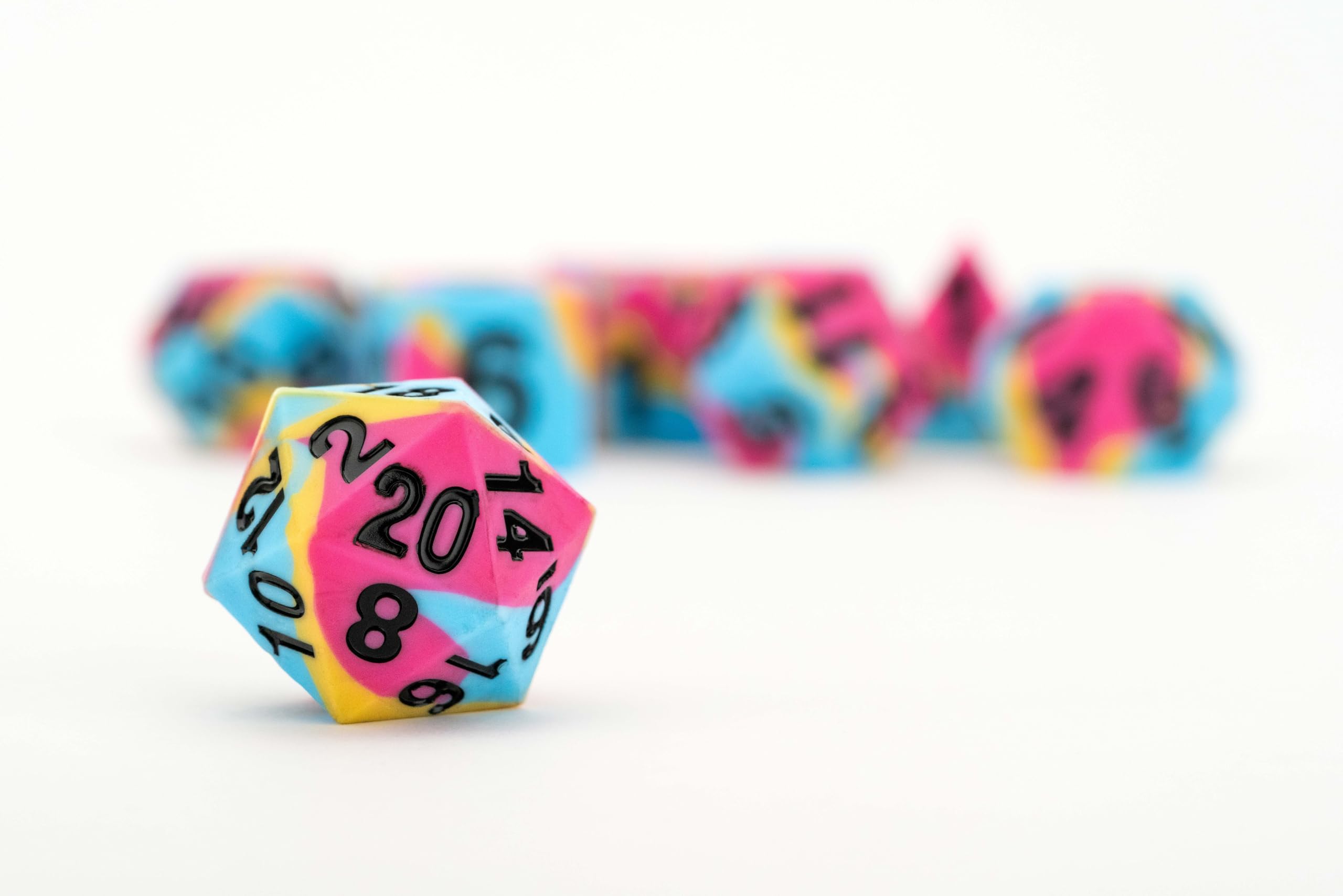 16mm Pride Sharp Edge Silicone Rubber Poly Dice Set - Pansexual: Gaymers Pride: FanRoll
