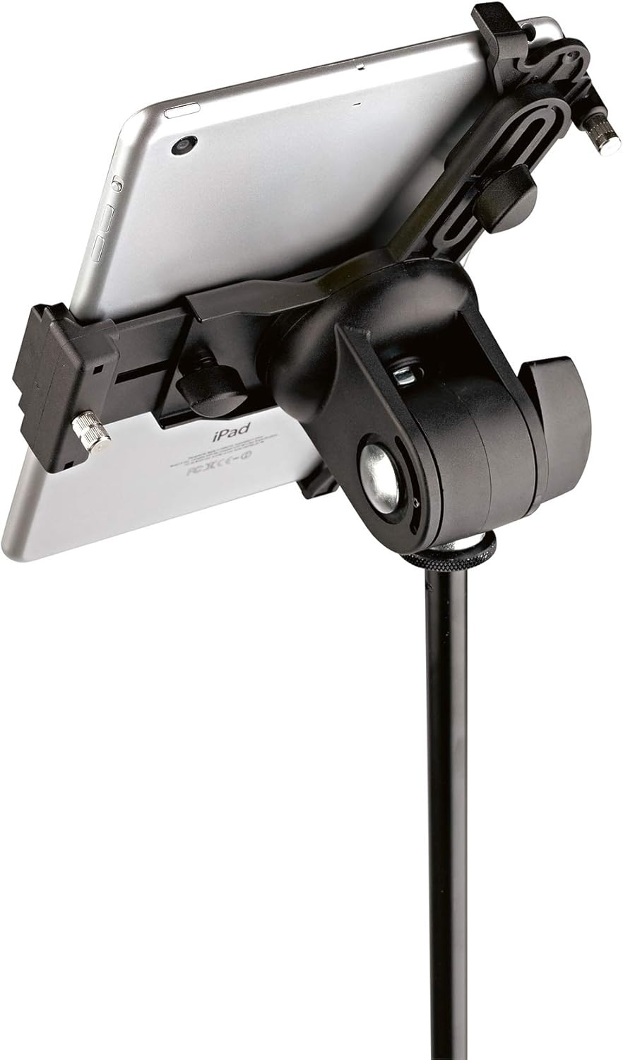 K&M Konig & Meyer 19795.500.55 - Universal Mini Tablet iPad Holder for Mic Stand - Switch Landscape to Portrait - Professional Grade for all Musicians - Studio or Remote Home Use - German Made - Black