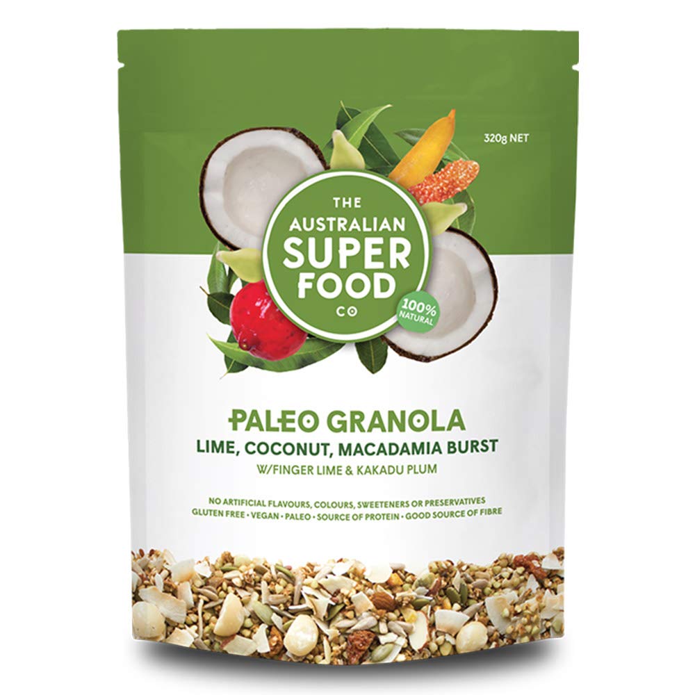 Gluten Free Granola Paleo Cereal | Grain Free, Plant Based Proteins from Nuts & Seeds | Vegan, Non-GMO with Lime, Coconut & Macadamia Burst by The Australian Superfood Co (320 g / 11.28 oz)