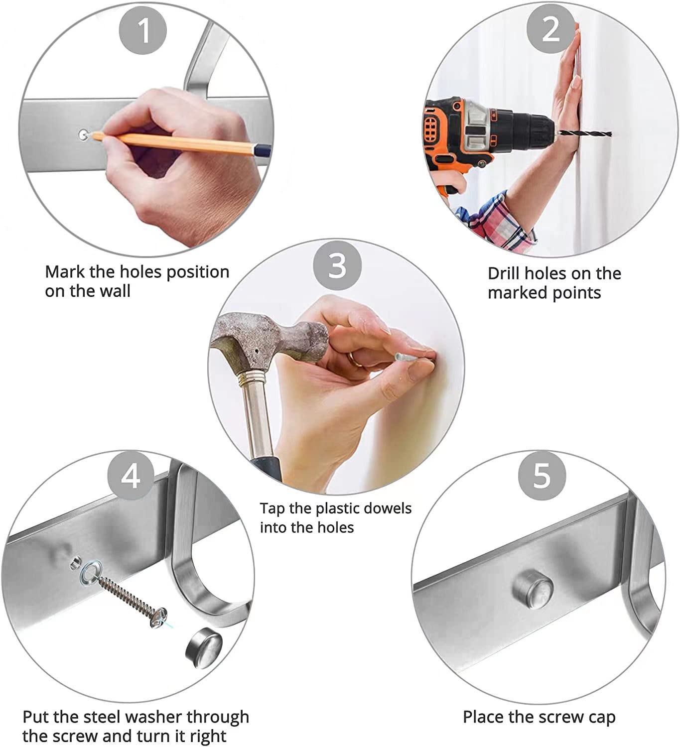 COM-FOUR® 4x deurhaken - dubbele kapstokhaken met schuimbescherming