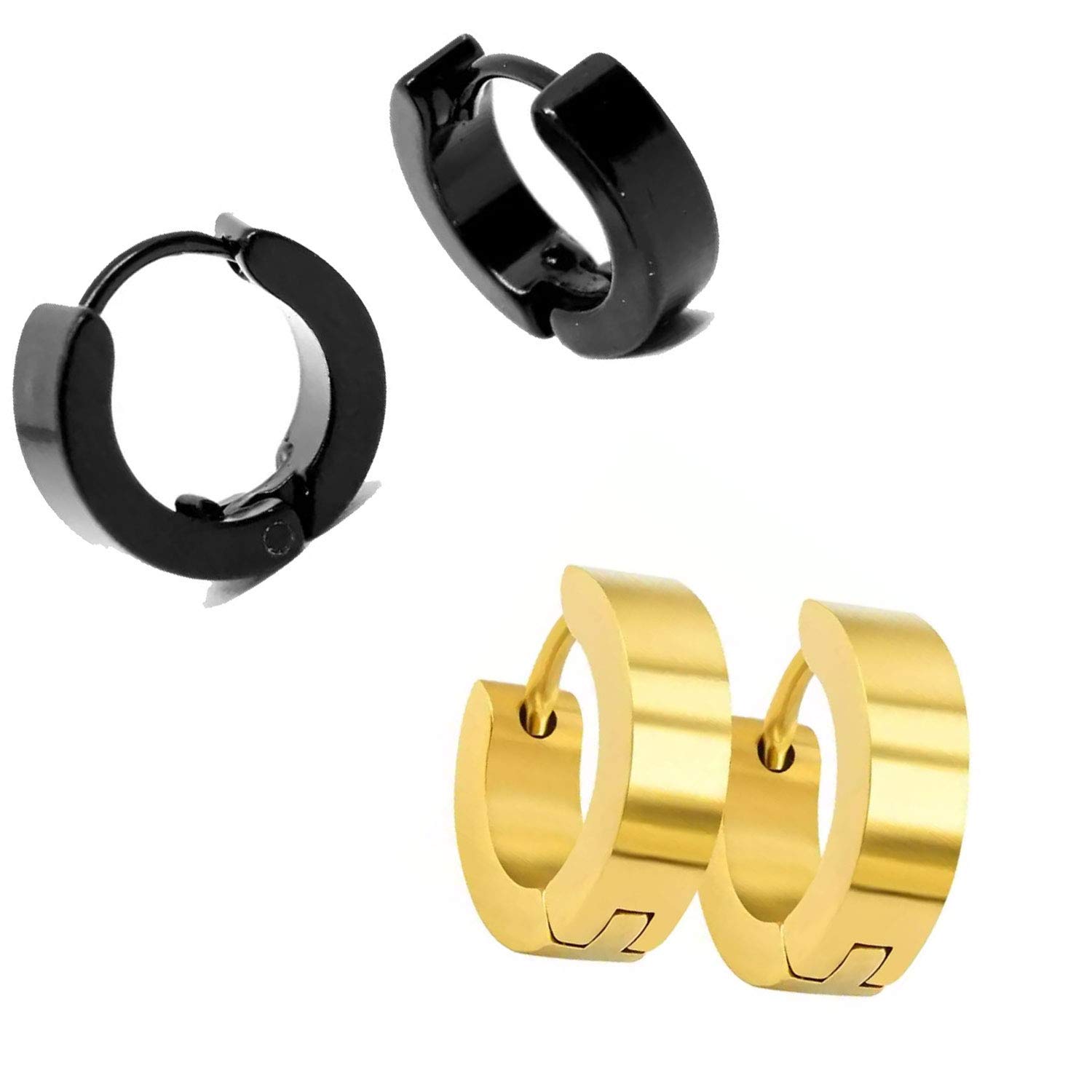 Shobhram 2 Pair Black Gold 316L Stainless Steel Studs Earring Bali Earrings for Men and Boys | Fashion Non Piercing Earrin... - Review, Price and Buying Guide