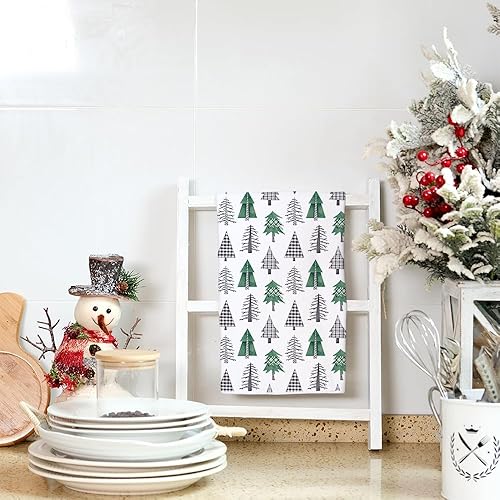 Miniatura 7 de ARKENY Hoilday AD099 - Juego de 2 paños de cocina de Navidad a cuadros verdes de 18 x 26 pulgadas, decoración del hogar de granja Hoilday