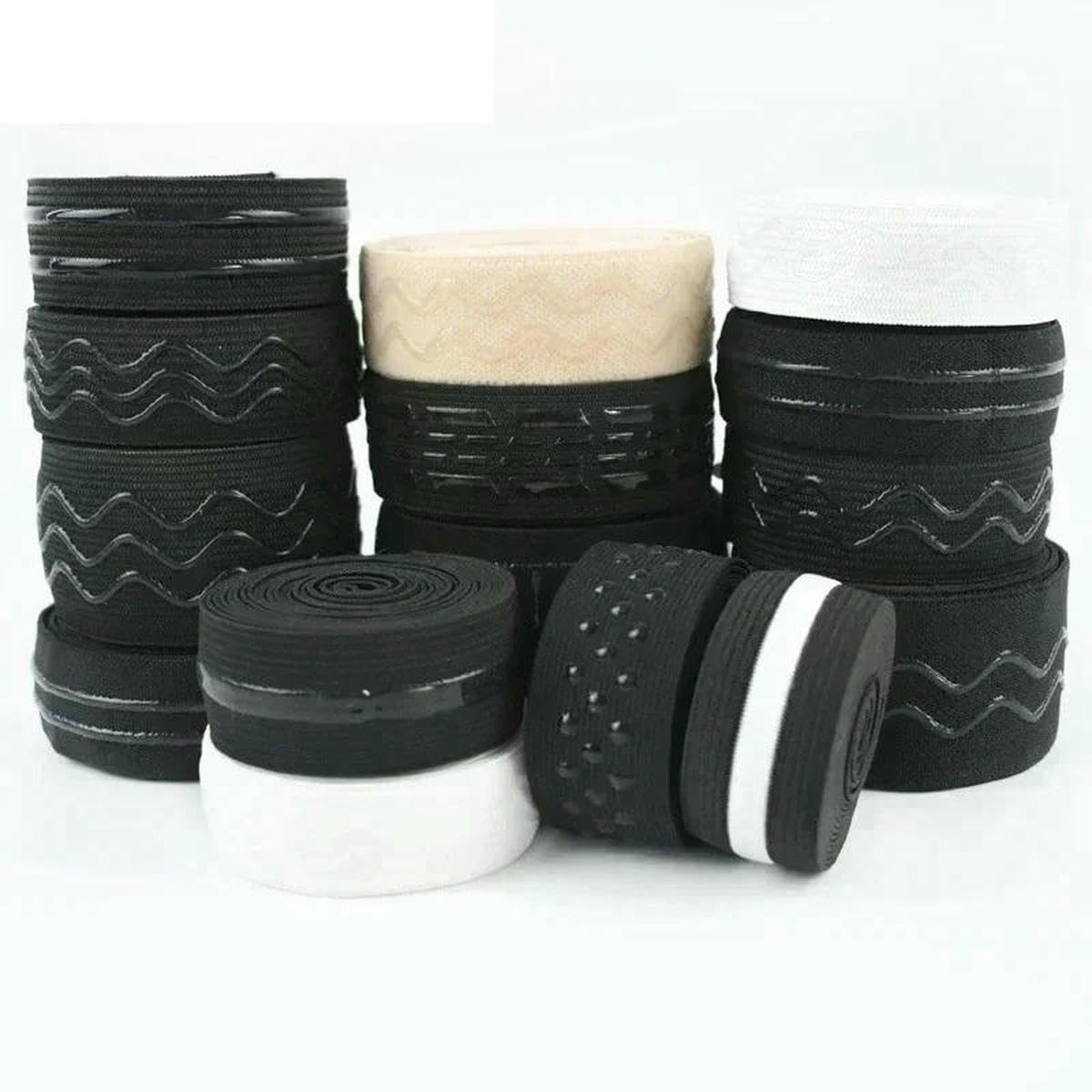 Elastyczna taśma do szycia, Szycie Elastyczna opaska Pasek biustonosza Bielizna Pas biodrowy Czarny Biały 10-50mm 2/5m(EB038-Black-50mm 10-50mm,5Meters)