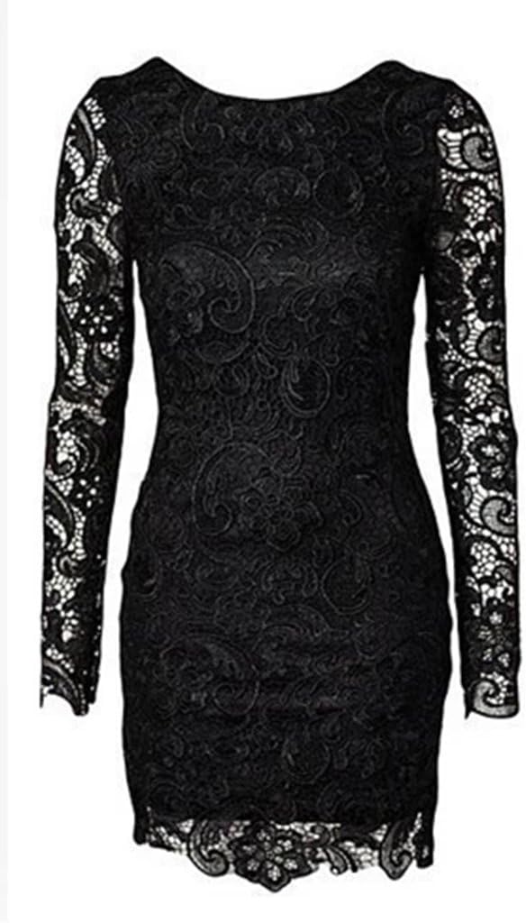Women Long Lace Sleeve Pencil Dress Sundress Dress (S, Black)
