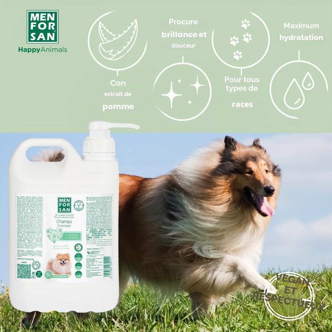 MENFORSAN Shampooing hydratant pour Chien | Hydrate intensément | Apporte de la Brillance | Revitalise et répare | Élimine Les Mauvaises odeurs | Pomme | 5 l