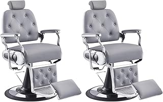 Barber Chair Heavy Duty Hydraulic Barbering Chairs Titan in Grey - 2 Pack