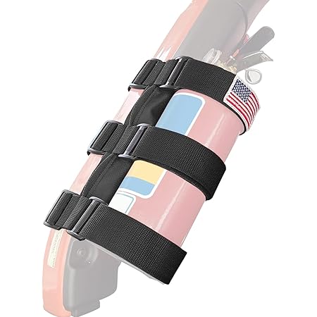 Black Fire Extinguisher Holder Roll Bar Adjustable Strap Brackets Fits For Jeep Wrangler Unlimited Cj Yj Tj Lj Jk Jku Jl Jlu With Usa Flag Pattern