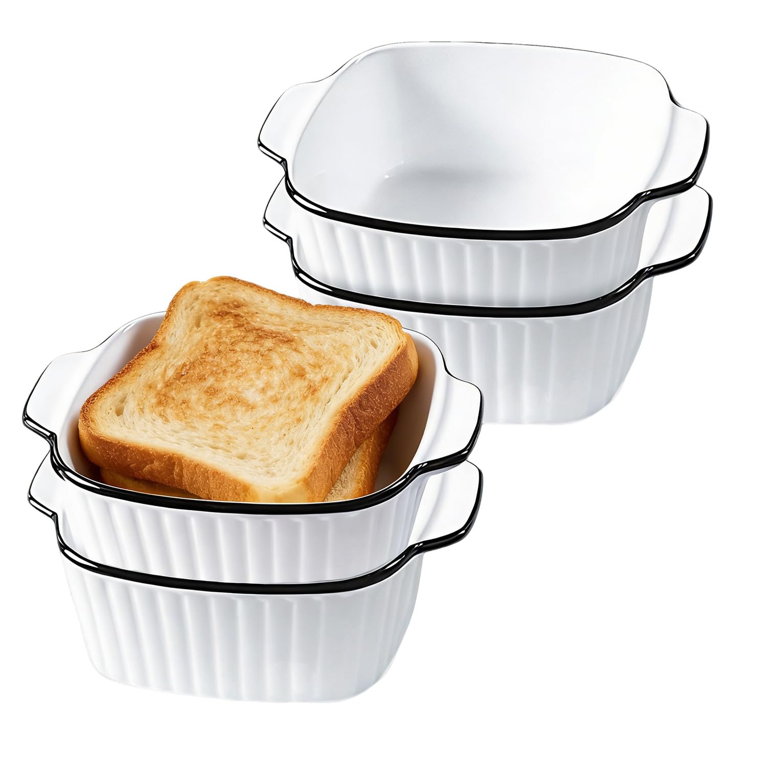 Xtrillogen 4PCS Small Ceramic Lasagne Enamel Pie Dish,5.7 Inch Square Individual Pie Dishes for the Oven,Small Baking Tray with Handles,Suitable for Casserole,Cake,Microwave and Oven Safe(Stripes)