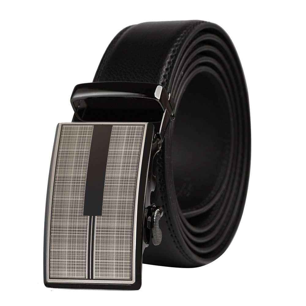 QBSM Men's Leather Slide Ratchet Dress Belt with Automatic Buckle with Gift Box