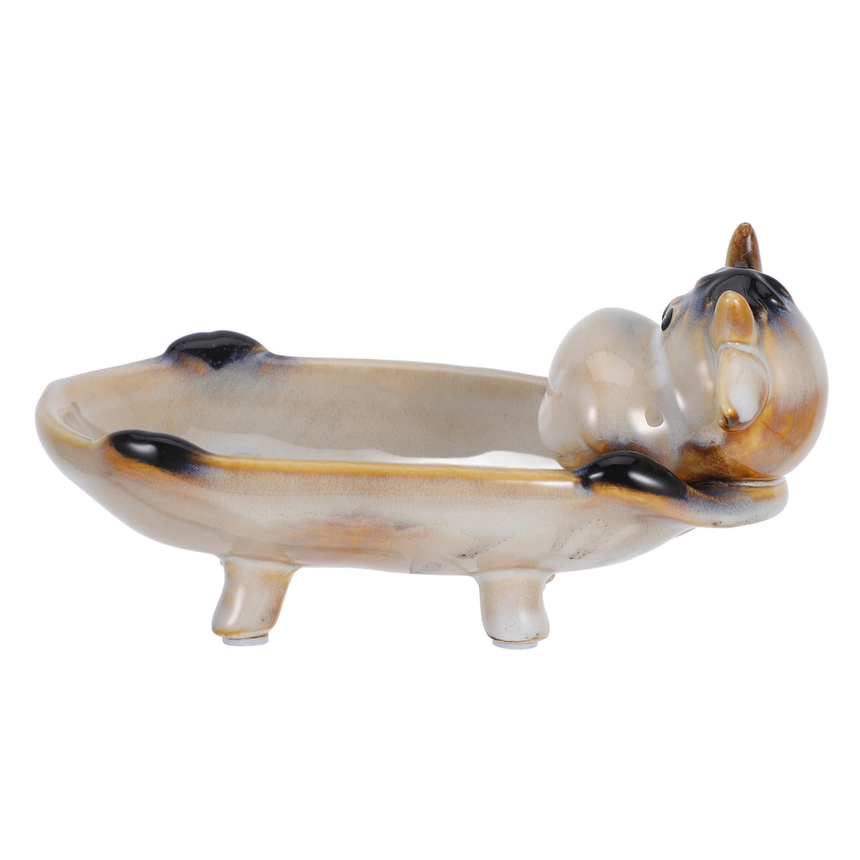 Alipis Keramik Seifendose mit Abtropfgitter und Doppelter Ablage Dekorative Seifenschale in Beige mit Niedlichen Tiermotiven für Badezimmer und Küche