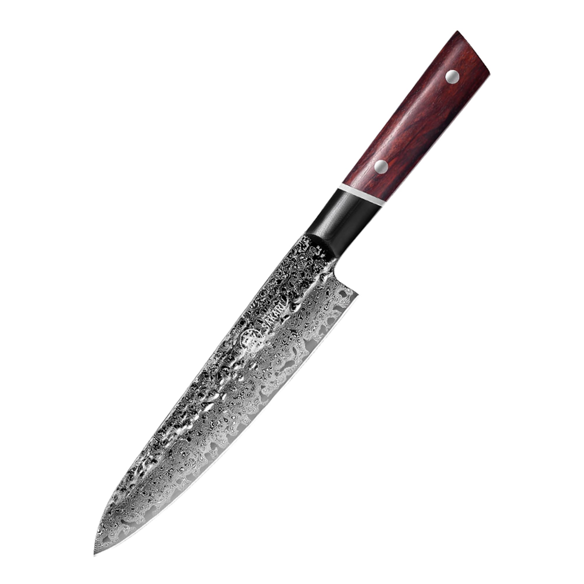 MITSUMOTO SAKARI Coltello da Cucina Gyuto 20 cm S440C in Polvere | Acciaio Damasco a 73 Strati, Coltello da Cucina Giapponese Forgiato a Mano, Manico G10 in Legno di Sangue