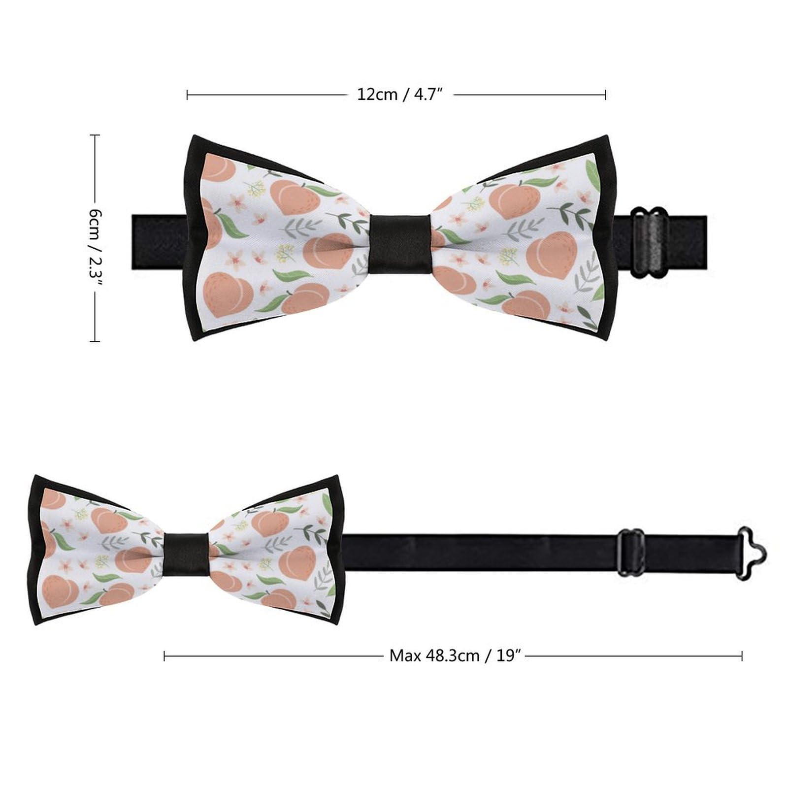 GoasNei Watercolor Peach And Leaves Pattern Bow Tie for Men Adjustable Necktie Funny Tie Neck Ties for Weddings Party