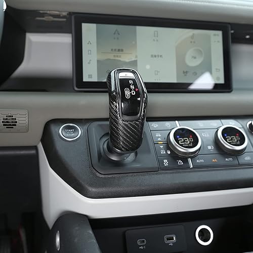 YIWANG Cubierta de la cabeza de la perilla de palanca de cambios de fibra de carbono 100% real para Land Rover Defender 110 2020 2021 Accesorios de