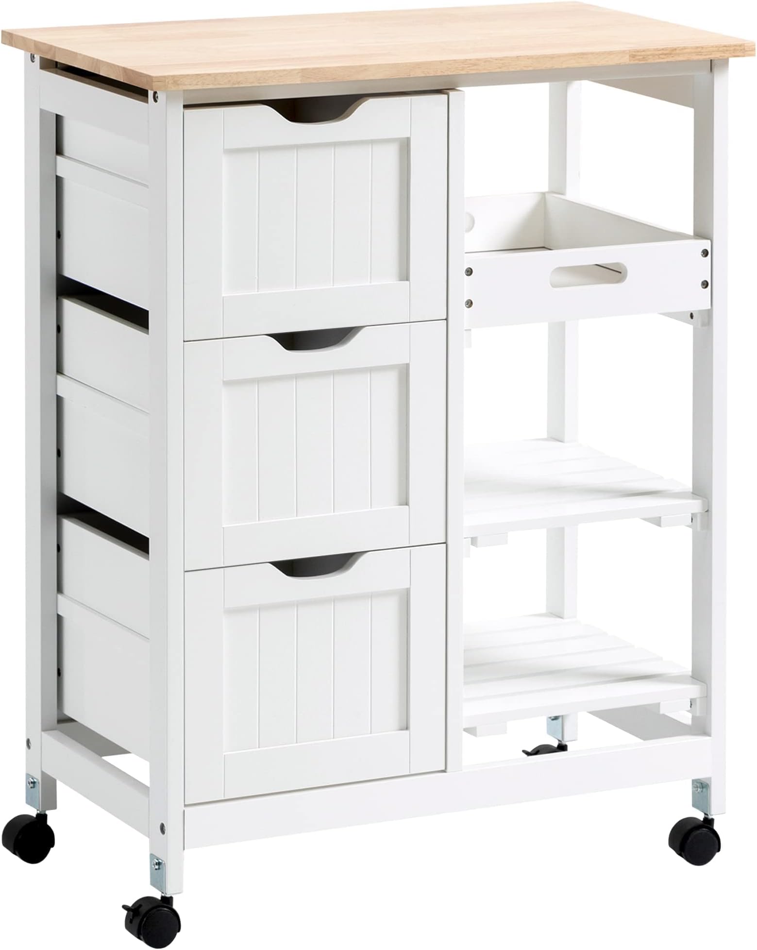 Dssrt d cuisin à roultts multi-rangmnt - placard port vitré avc étagèr réglabl, tiroir, port-torchon - blanc aspct chên clair au millur prix