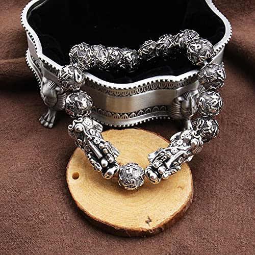 Pulsera Feng Shui Pixiu doble plateada para hombre miniatura 6