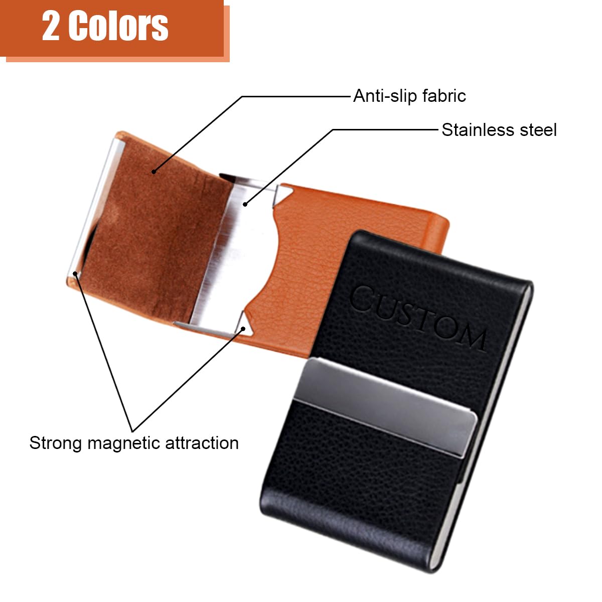 Leather Cigarette Case Custom Name Stainless Steel Magnetic Box 7-10 Capacity Portable Cigarette Storage Box Customized Cases (Custom)