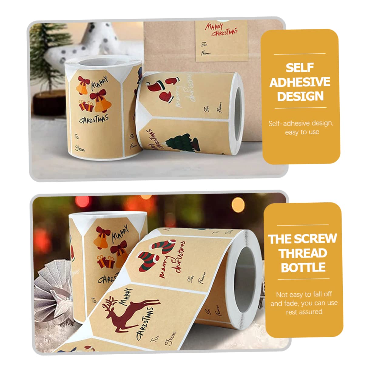VILLCASE 5 Rouleaux Autocollants De Noël Étiquette Autocollants Étiquettes Nominatives Autocollantes Carrés Ruban Adhésif Autocollant Étiquettes Carrées Papier Kraft