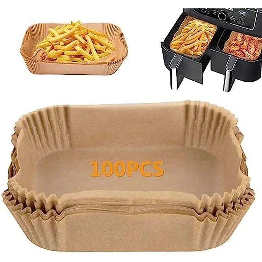 Universal 100-Piece Air Fryer Liner Set for Ninja Dual-Zone Air Fryers (Models Af300Uk, Af400Uk). Fryer Accessories, Disposable Sheepskin Liner. Compatible with Ninja, Salter, Tower and Other Dual