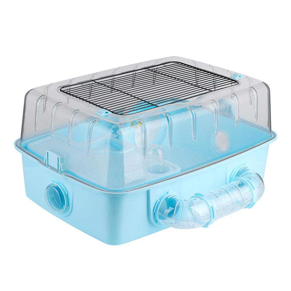 Acryl Hamsterkäfig mit Transparentem Blauen Lebensraum, 2-stöckige Plattform, Belüftungslöcher, Wasserflasche Zubehör für Kleintiere