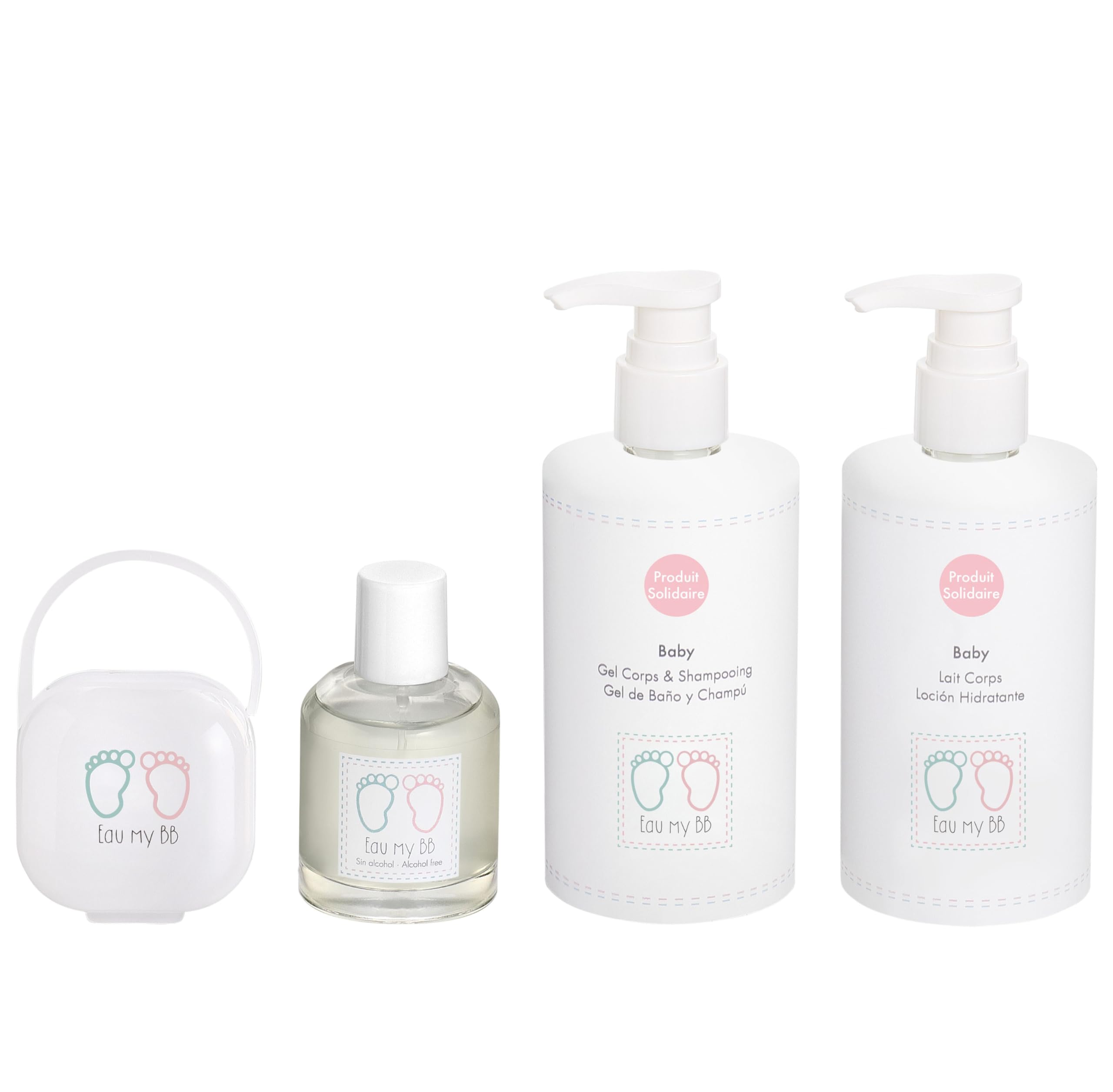 Eau my BB Set mit Kulturbeutel, EDS 60 ml, Feuchtigkeitslotion 300 ml, Duschgel und Shampoo 300 ml und Schnullerhalter