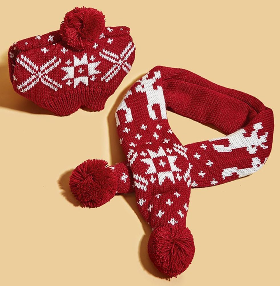 Dog Hat & Scarf Set, Knitted Pet Christmas Winter Warm Caps, Cute Accessories Neck Ear Warmer Hood for Cat and Dog, Party Decoration Fit for Small D-red Cross Small image 3