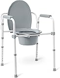 Medline 3-in-1 Steel Bedside Commode, Elongated...
