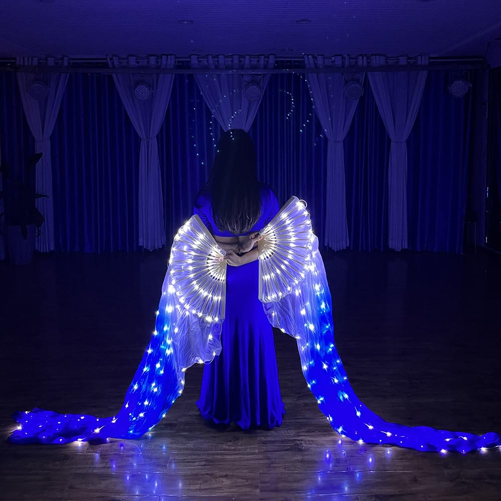 WEISIPU 1 Pair 1.8m LED Belly Dance Silk Fan Veil Long Bamboo Fans Veil Hand Made Silk Fan for Dance Outdoor - Image 2