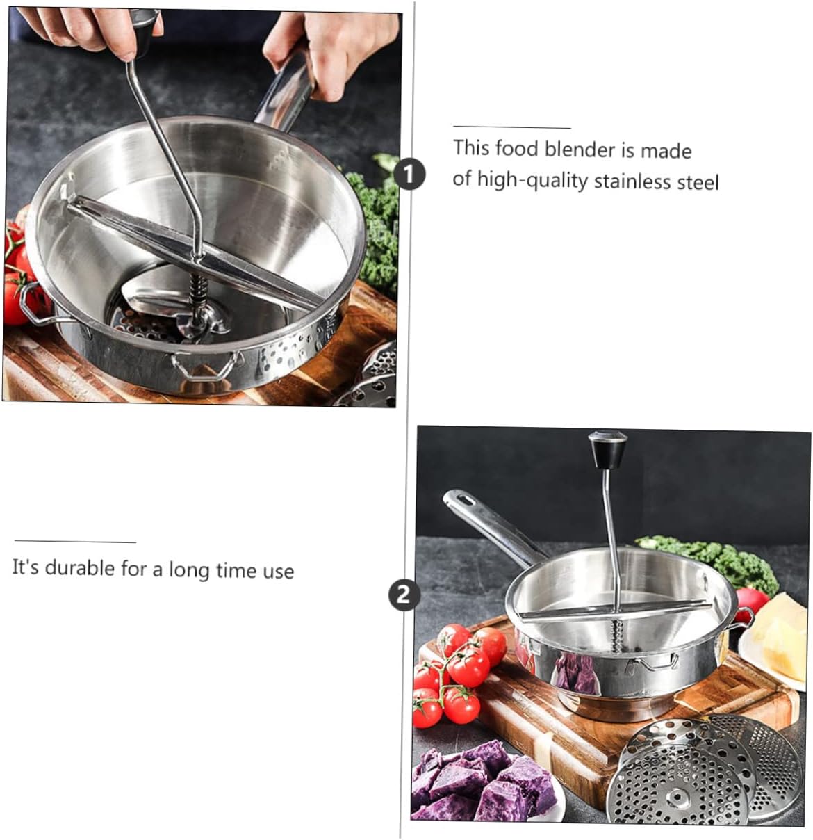 PRETYZOOM 1pc Stainless Steel Food Stirrer Potato Press Professional Kitchen Supplies for Blending Mashing Easy to Clean Disassembles for Simple Maintenance Essential Cooking Tool for