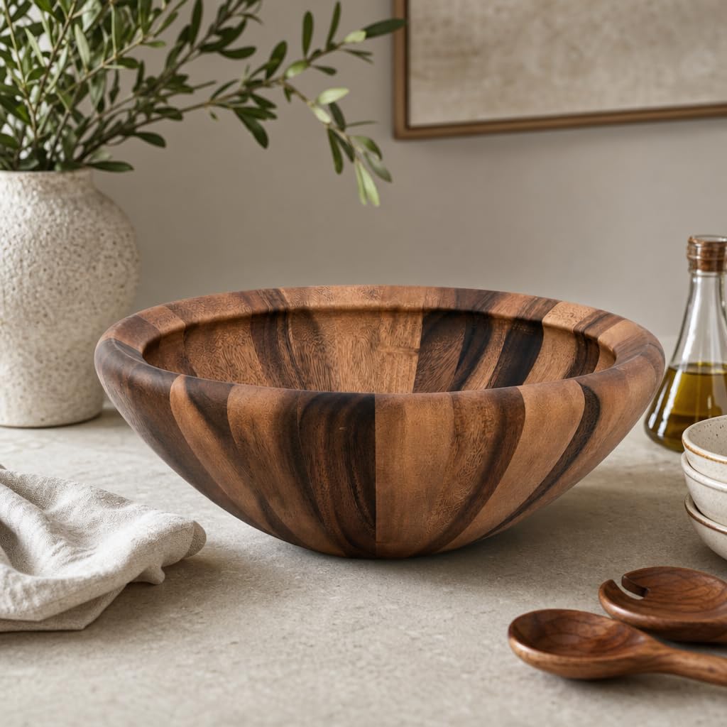 Arthur Court Moderne Schüssel aus Akazienholz, für Obst oder Salate, 15,2 cm hoch, 40,6 cm Durchmesser, gewellt, groß