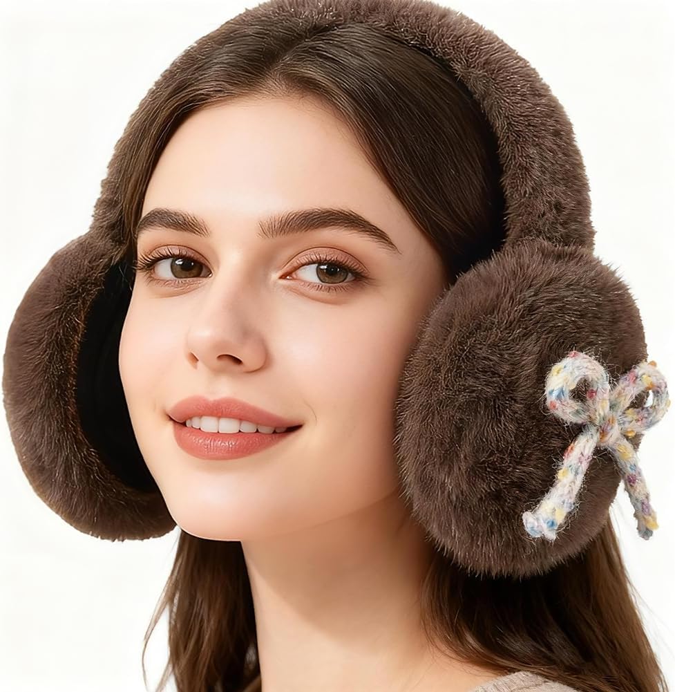 Winter Bow Tie Ear Muffs for Women Fuzzy Earmuffs Faux Fur Ear Warmers Windproof Cold Weather Ear Protection Covers - Image 3