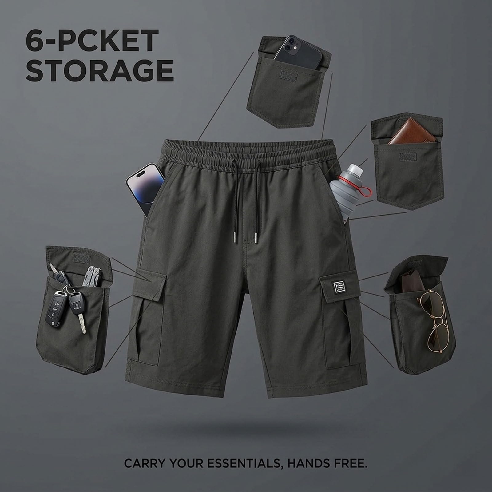 Men's Sport Cargo Shorts - 2026 New Men’s Casual Tactical Style Drawstring Stretch Cargo Shorts — view 6
